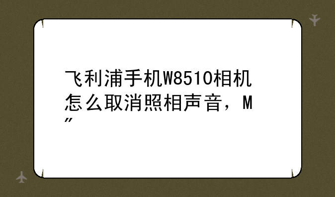 飞利浦手机W8510相机怎么取消照相声音，O∩