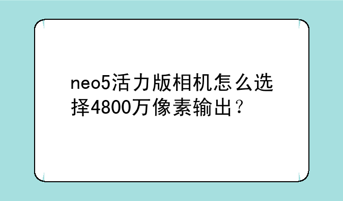 neo5活力版相机怎么选择4800万像素输出？