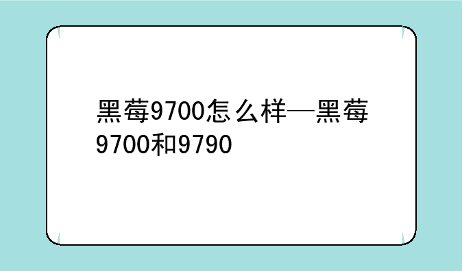 黑莓9700怎么样—黑莓9700和9790